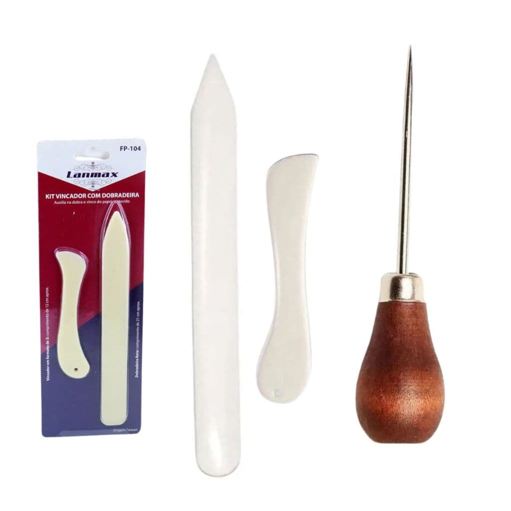Kit 2 Vincador Dobradeira Espátula reto e curvado + Agulhão Furador
