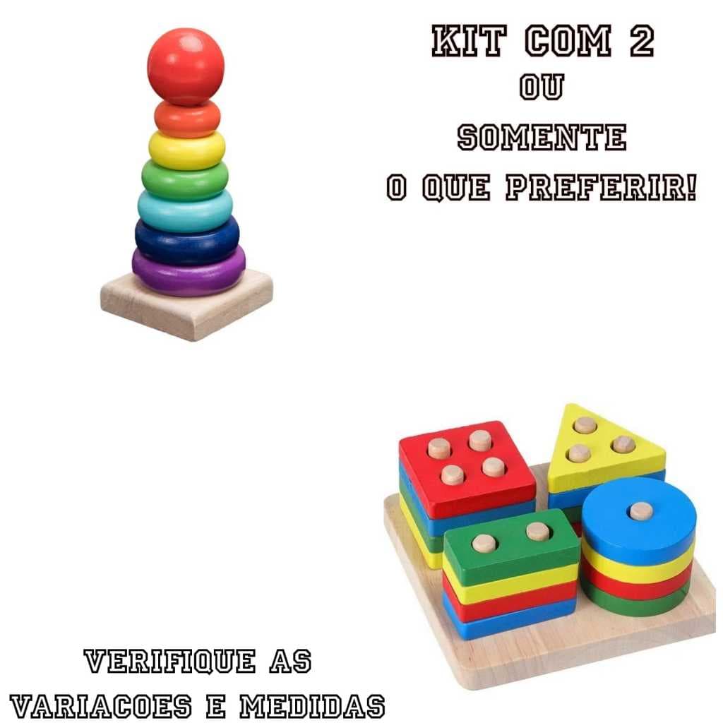 Kit Brinquedo Montessori Pedagógico Mini Torre Colorida Pracha Seleção Formas Sensorial