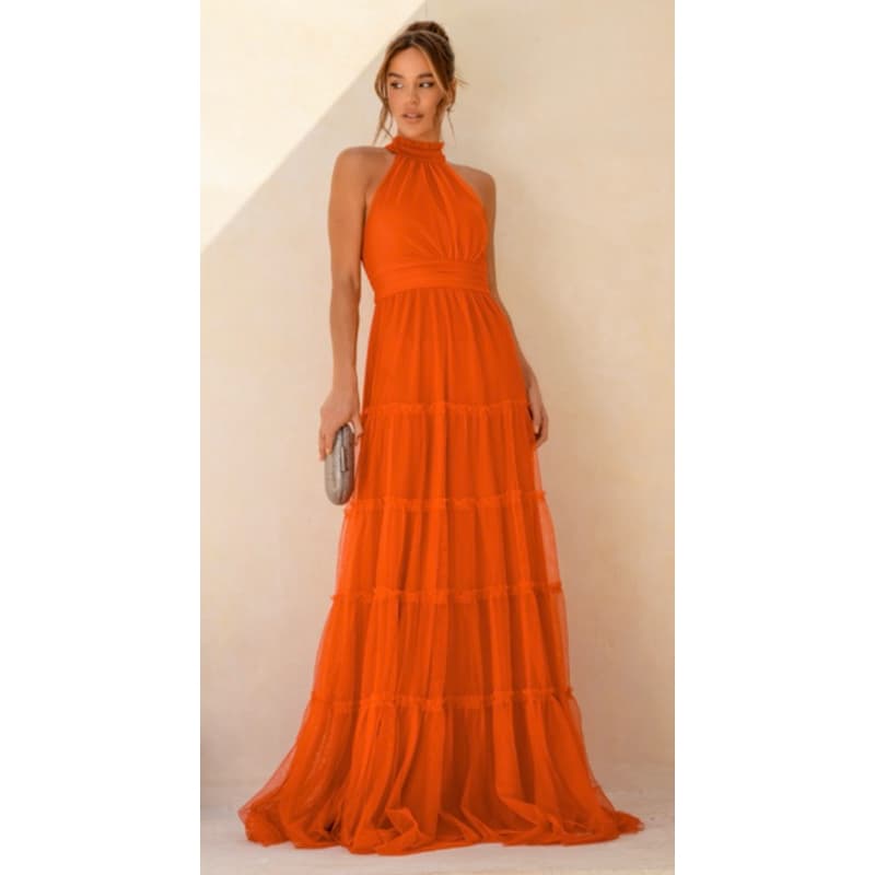 Vestido Tule Camadas Laranja