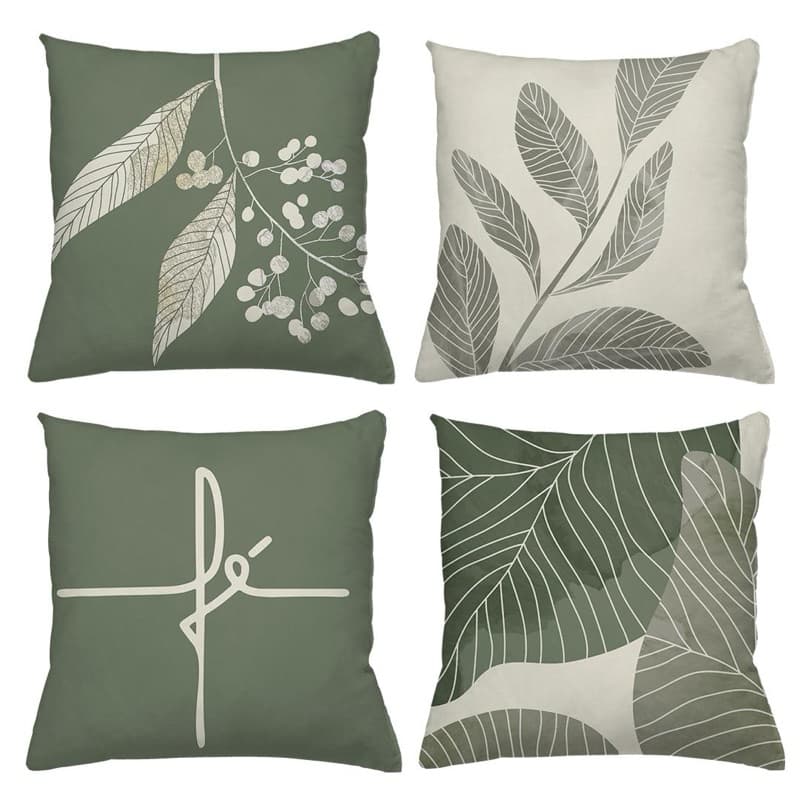 KIT 4 CAPAS DE ALMOFADAS IDEAL PARA DECORAÇÃO, FOLHAS, FOLHAGEM, VERDE, FÉ - TAMANHO 45X45