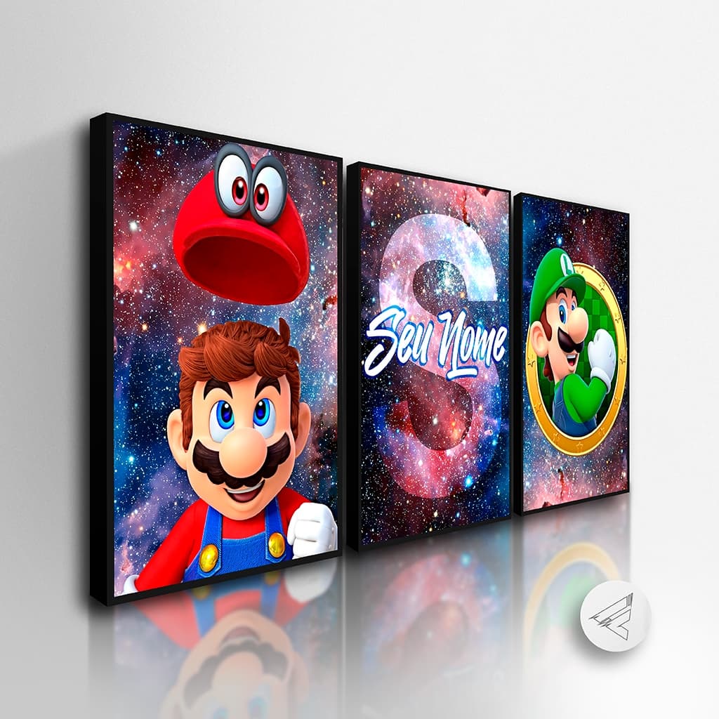 Kit 3 Quadros Decorativos Gamer Infantil Personagem *NOME* Personalizado Quarto, Sala All