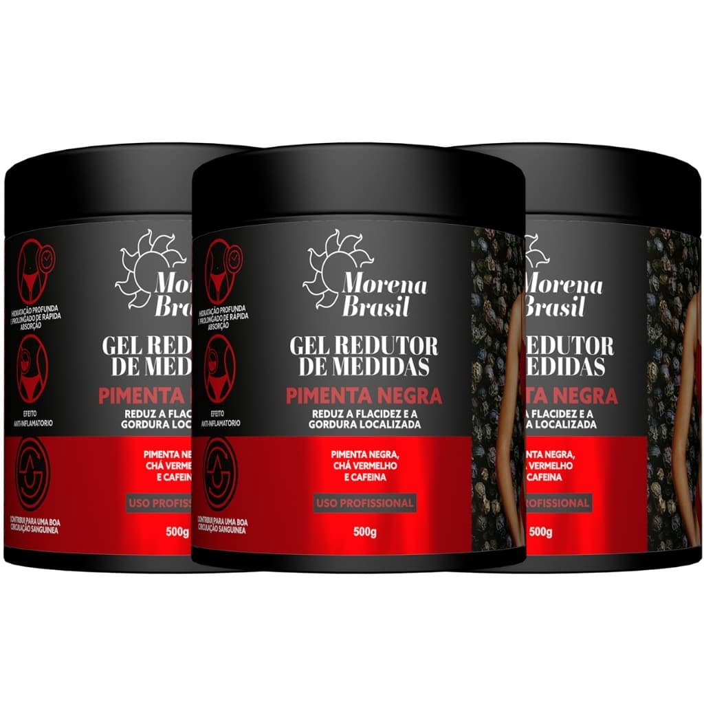 Kit 3X Gel Redutor de Medidas Pimenta Negra - Redução de Celulite & Gordura Abdominal