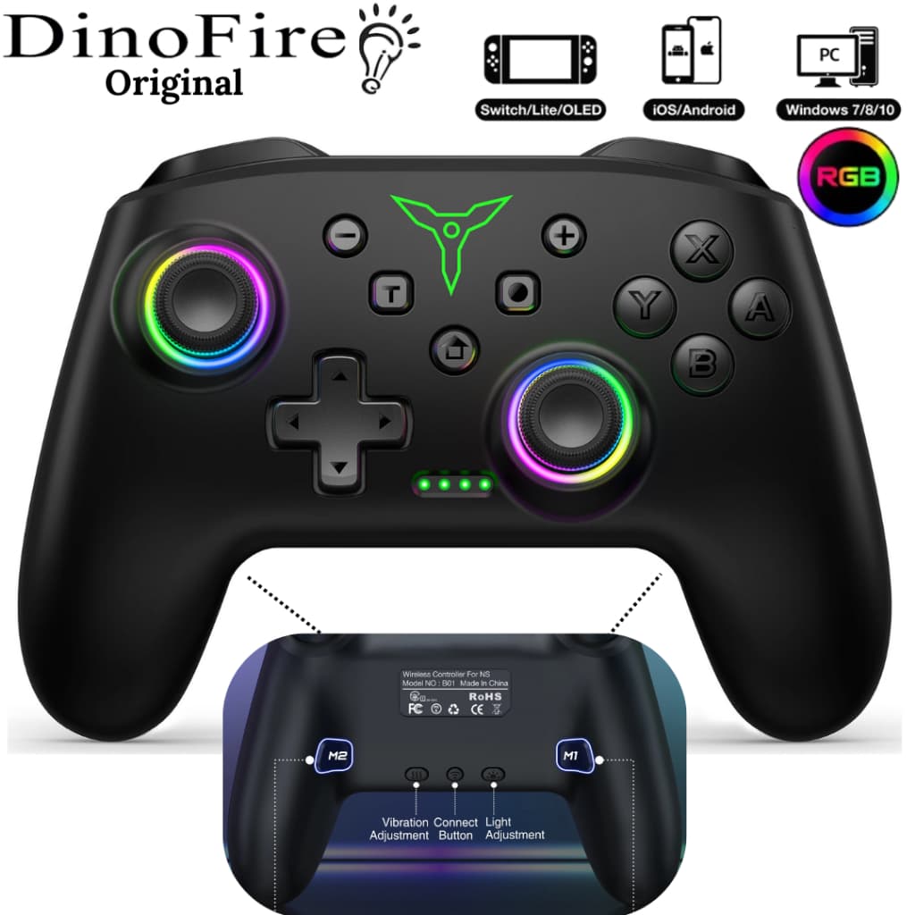 Controle Profissional RGB com padlles para Nintendo Switch Joypad Joycon DinoFire Original para PC Android e iOS