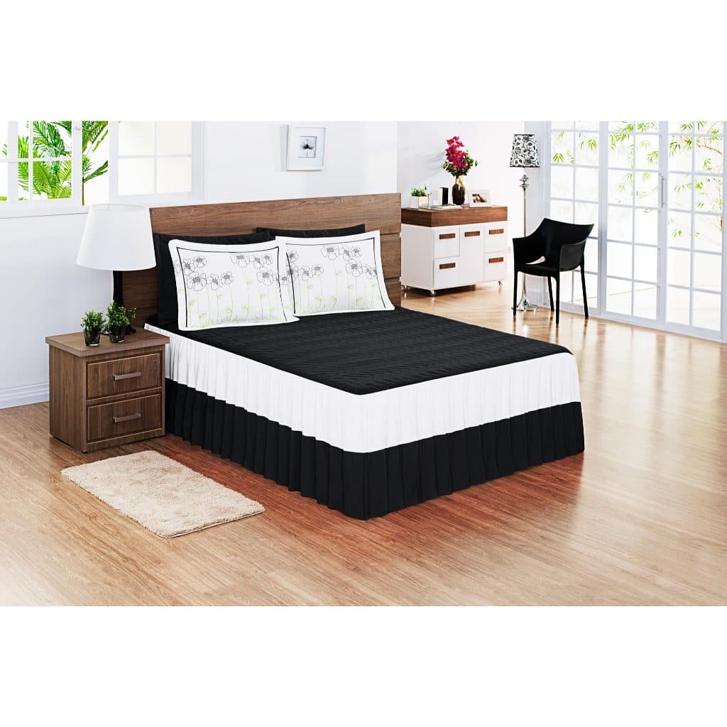 Kit Colcha Cama Casal Padrão Com Babado Bordado Quart Rose marrom Preto Lilás Bege Vermelho Promoção