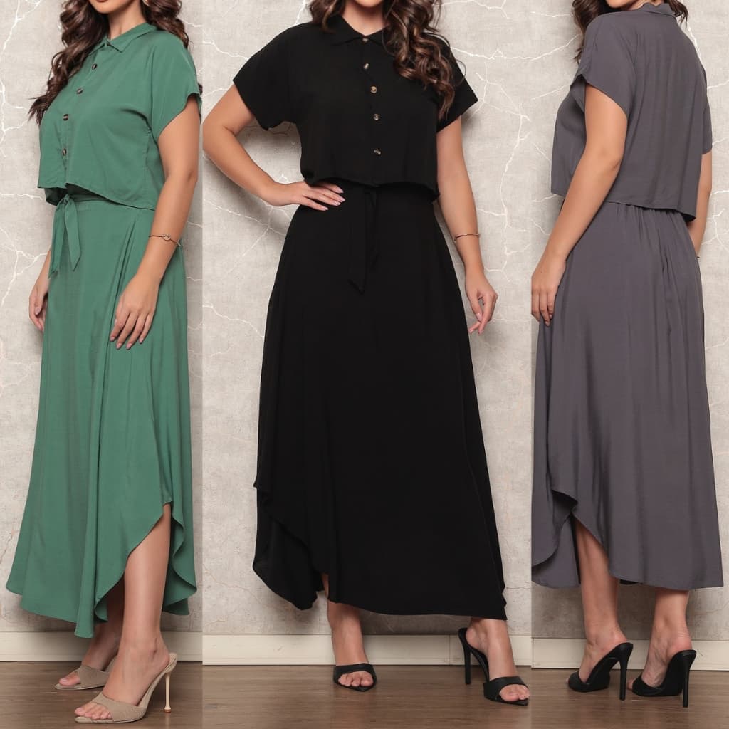 Conjunto Feminino Alfaiataria Saia Longa Meia Lua com Fenda e Elástico Moda Feminina Elegante Casual Premium