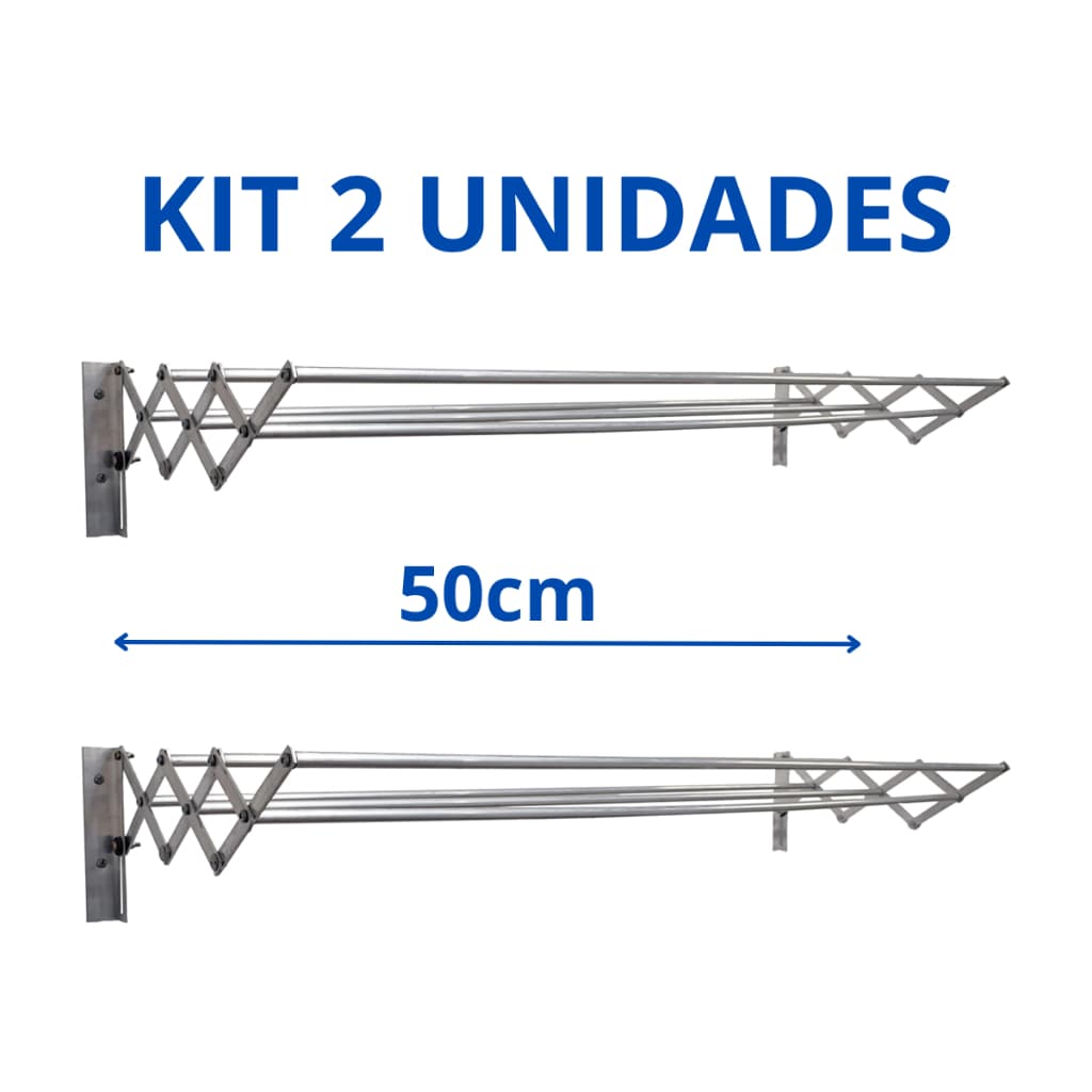 Kit 2 Varal de Parede Sanfonado Retrátil 50 cm Não Enferruja 100% Aluminio