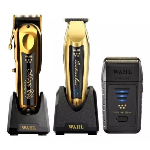 KIT DE MÁQUINAS MAGIC CLIP CORDLESS GOLD + DETAILER CORDLESS GOLD E VANISH GOLD - WAHL
