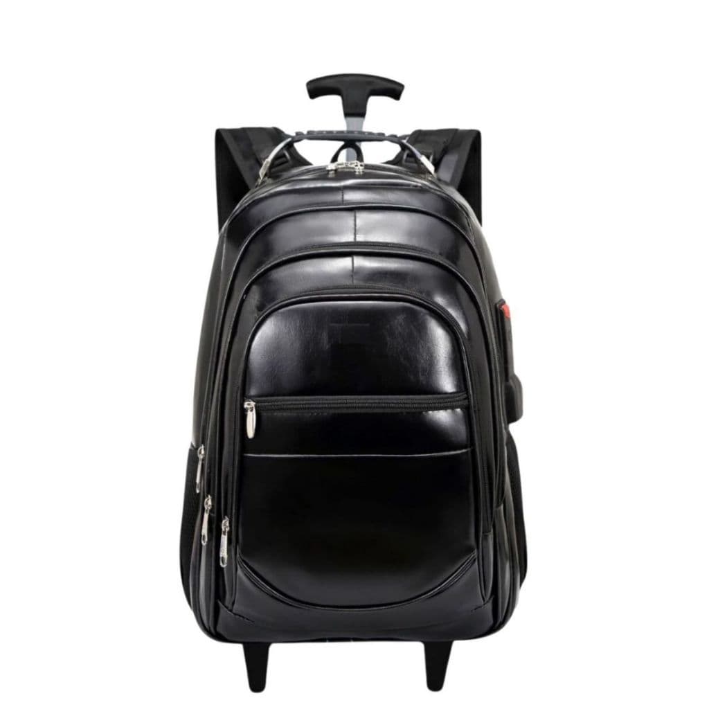 Mochila Unissex Com Carrinho para Viagem Couro Reforçado Resistente Elegantes Moderno