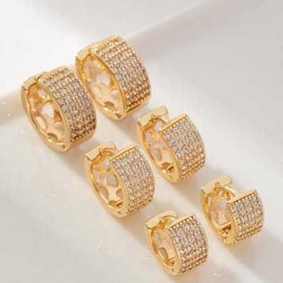 Trio de argolas com strass 3 Tamanhos prata/Dourado