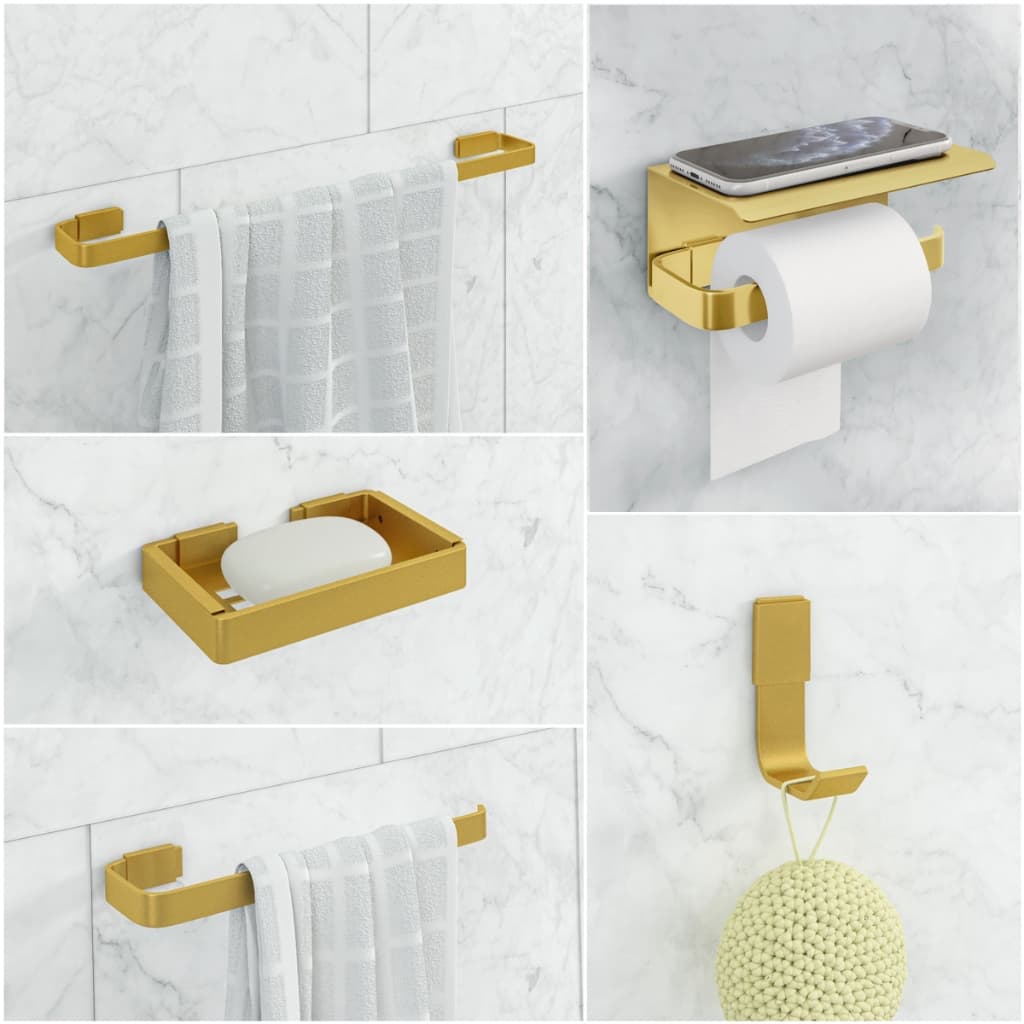 Kit De Acessórios Para Banheiro 5 Peças Com Suporte Celular Dourado