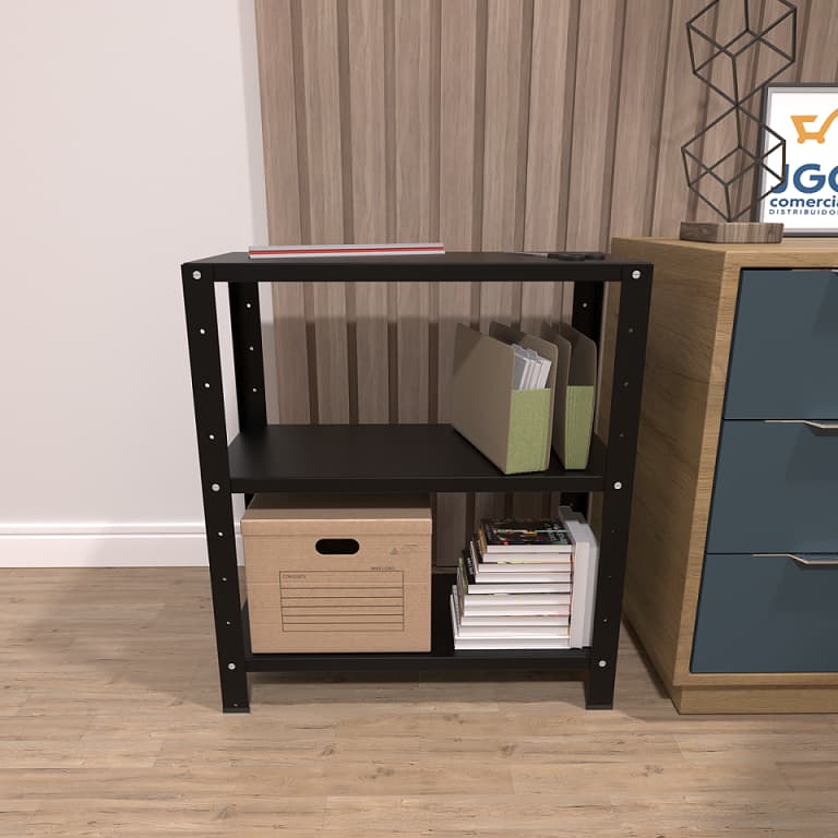 Estante Prateleira Aço Multi-Uso Reforçada 60cm 3 Prateleira Preta
