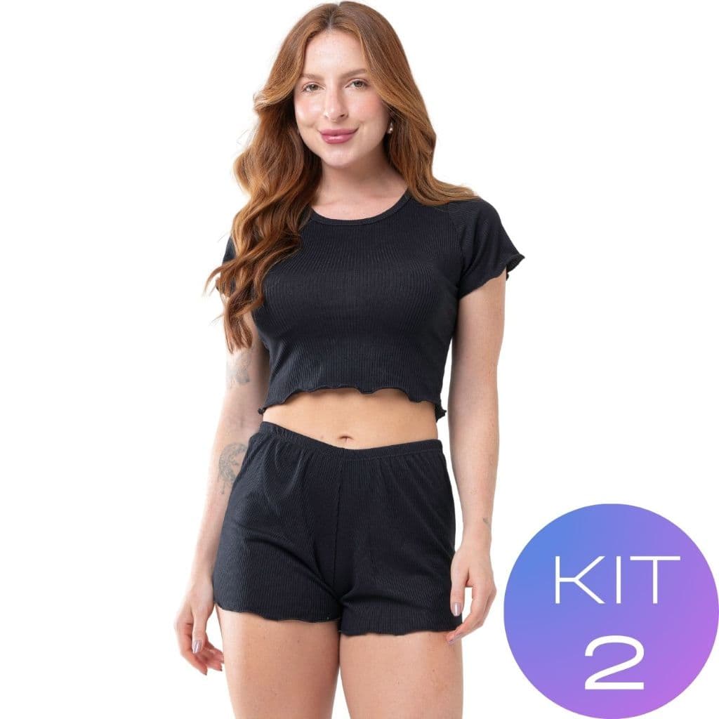 Kit 2 Baby Doll Curto Blusinha Canelada Ribana Amora