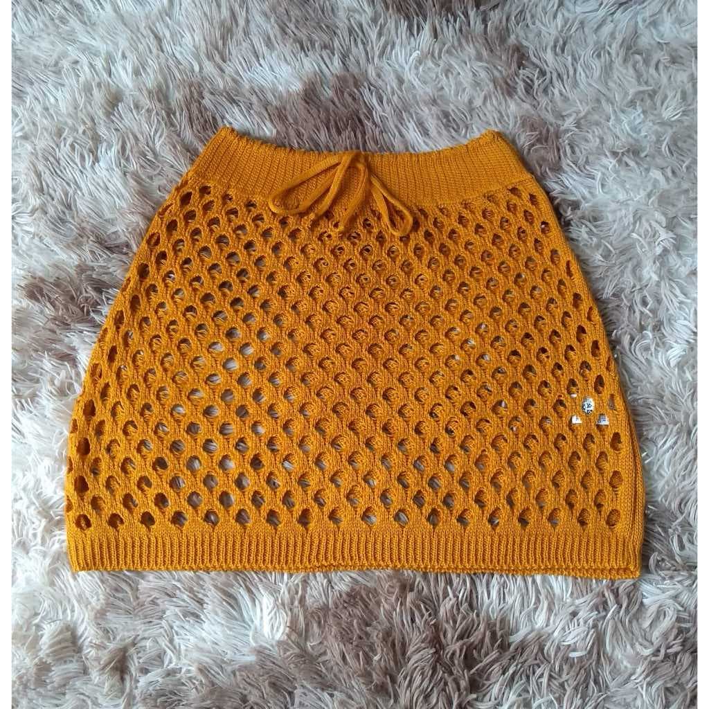 Saia Saída de Praia Saia Curta Tricot Crochê Moda Verão