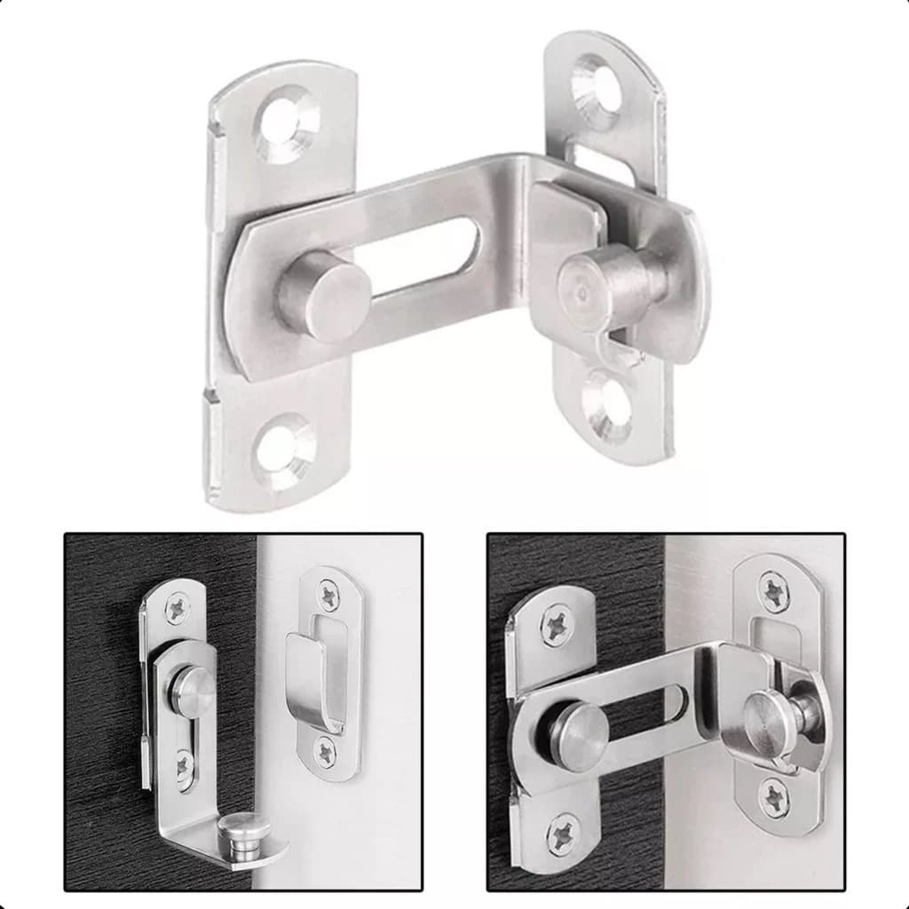 Fecho Trava Tranca Angular L 90° P/ Gavetas Portas Janelas Tramela Trinco