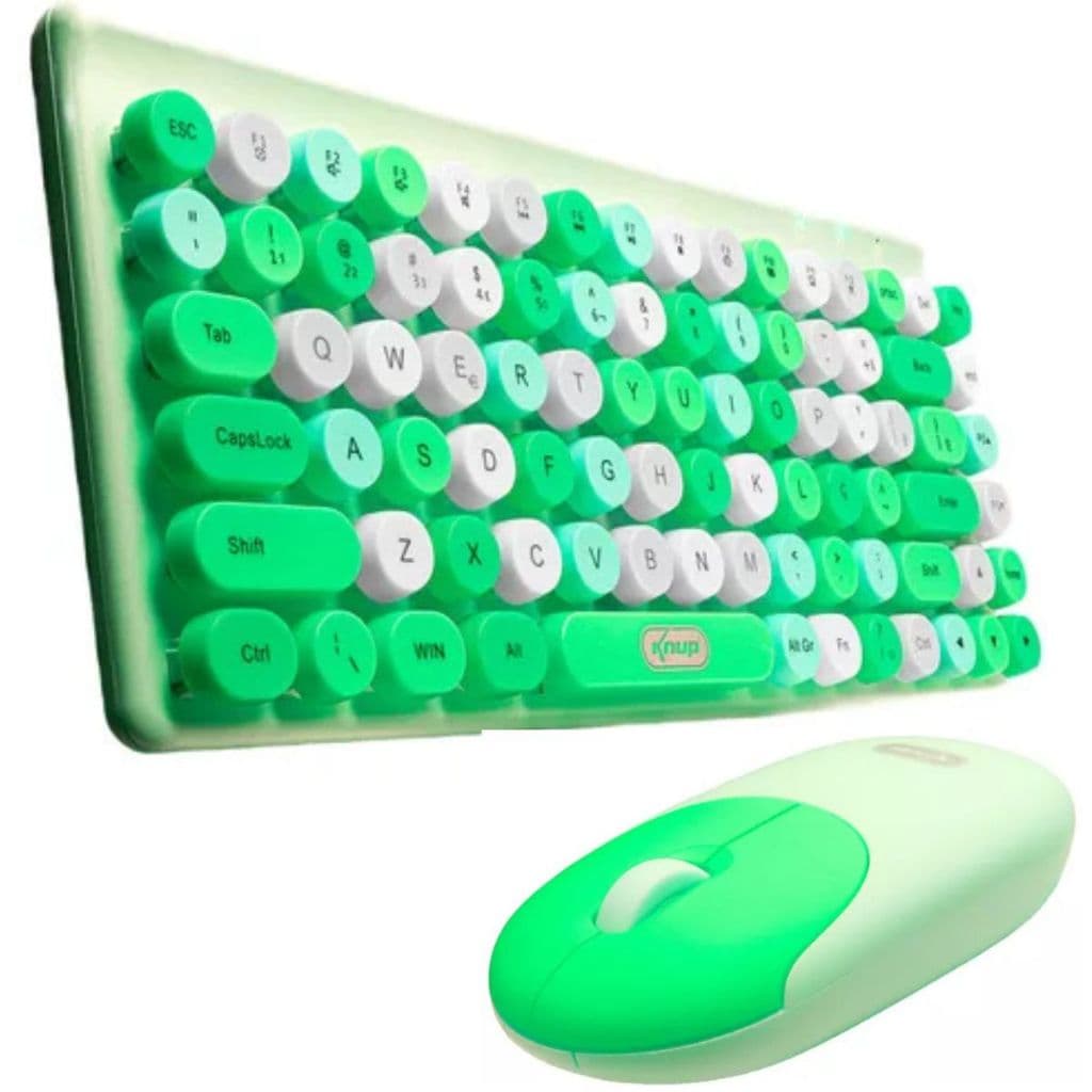 Teclado e Mouse modelo Retrô Cor Verde - Sem Fio - Kit teclado e mouse Colorido