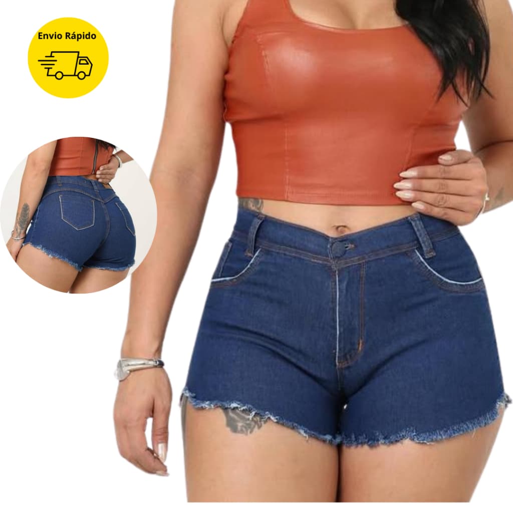 Shorts Jeans Feminino  Com Laycra Desfiado Curto Moda Verão