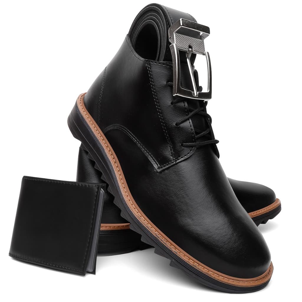 Kit Carteira Cinto E Sapato Social Casual Oxford Masculino Preto Dia Dos Pais