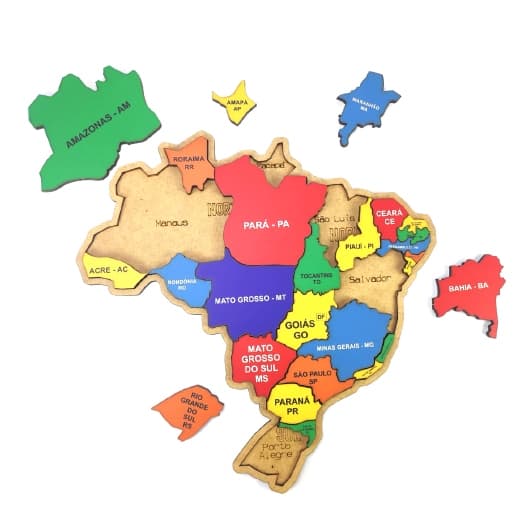 Quebra-Cabeça Mapa do Brasil em MDF - Educativo Infantil com Estados Coloridos e Capitais
