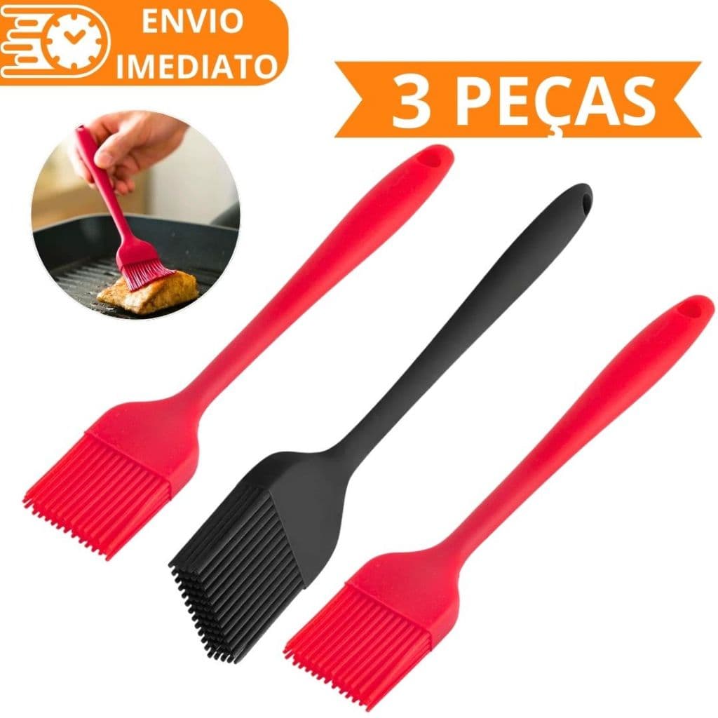 KIT 3 Pincel de Silicone Antiaderente 26cm Para Casa Cozinha Restaurante Buffet Bolo Confeitaria Oleo Carne Massa