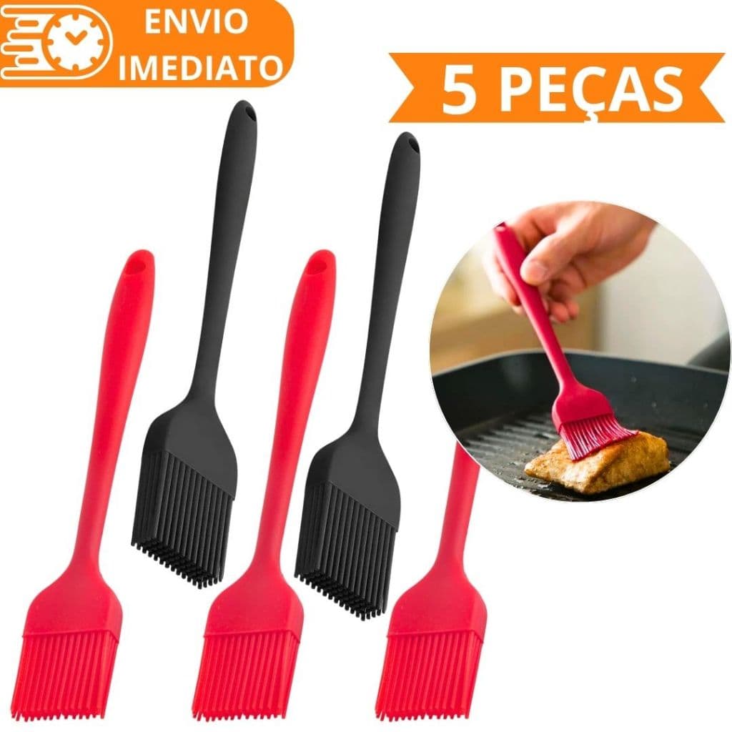 KIT 5 Pincel de Silicone Antiaderente 26cm Para Casa Cozinha Restaurante Buffet Bolo Confeitaria Oleo Carne Massa