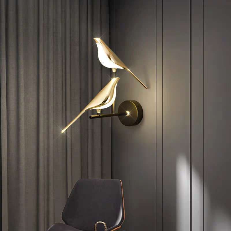 Luminária Parede Passarinho Dourado - Estilo Nórdico Minimalista & Luxo bivolt 3000k