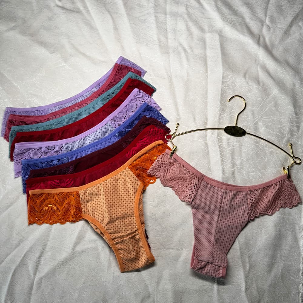 Kit Tangas Femininas Fio Duplo Levanta Bumbum em Microfibra Perolada com Renda