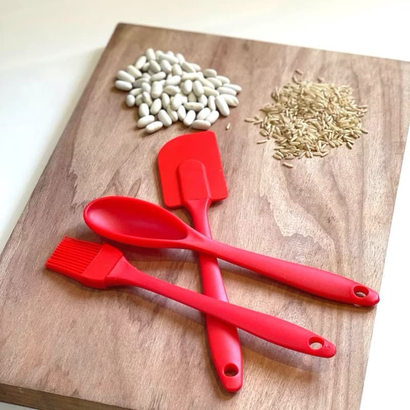 Kit 3 Pecas Utensilios de Cozinha Silicone Pincel + Espatula + Colher Culinário Pao duro Confeiteiro ECOS