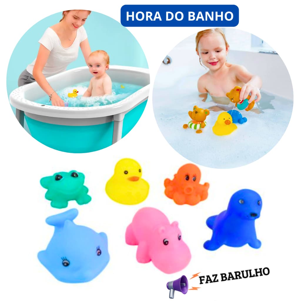 Kit Bichinhos Para o Banho Diversão Bebê Banheira Praia e Piscina De Vinil 06 Peças - Brinquedos de Banho