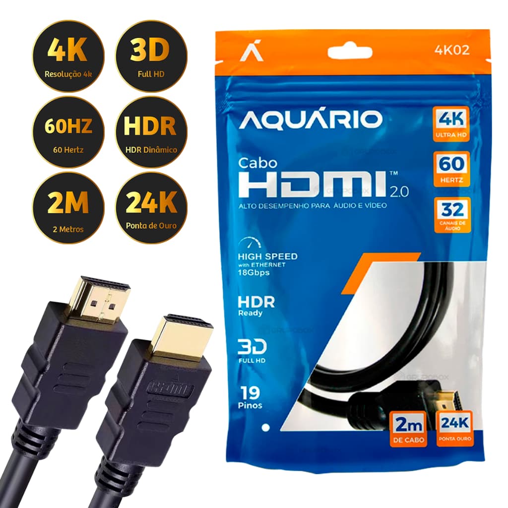 Cabo HDMI 2.0 4K 60Hz E 8K120Hz Full HD Blindado TV 2m 3m 5m 10m Ponta Blindado Gold