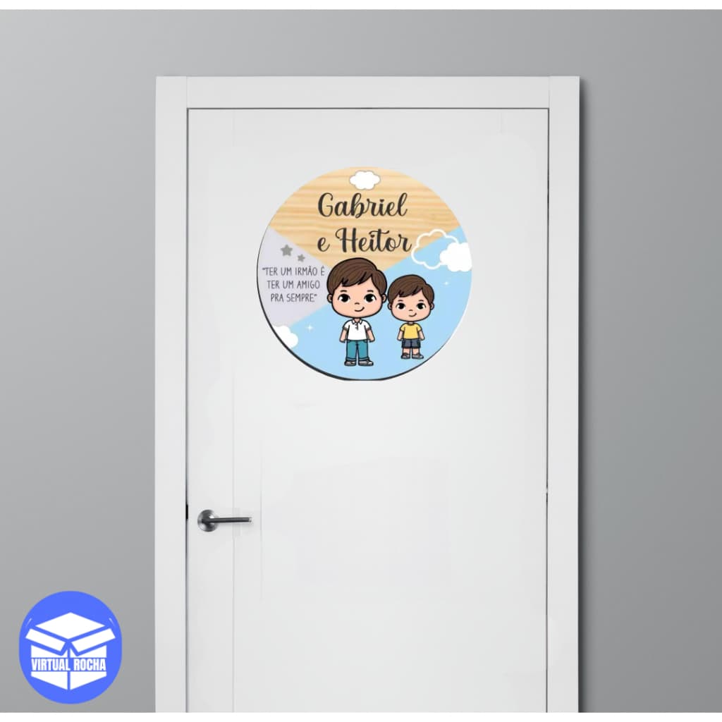 Placa Decorativa Redonda Enfeite Para Porta Infantil Irmãos