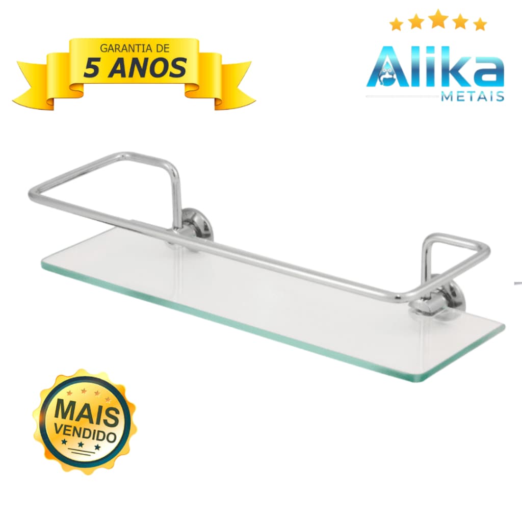 Suporte Porta Shampoo Reto De Vidro E Aluminio Para Banheiro