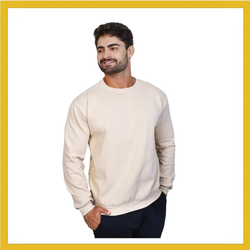 Moletom masculino gola redonda flanelado liso variedades de cores algodão premium