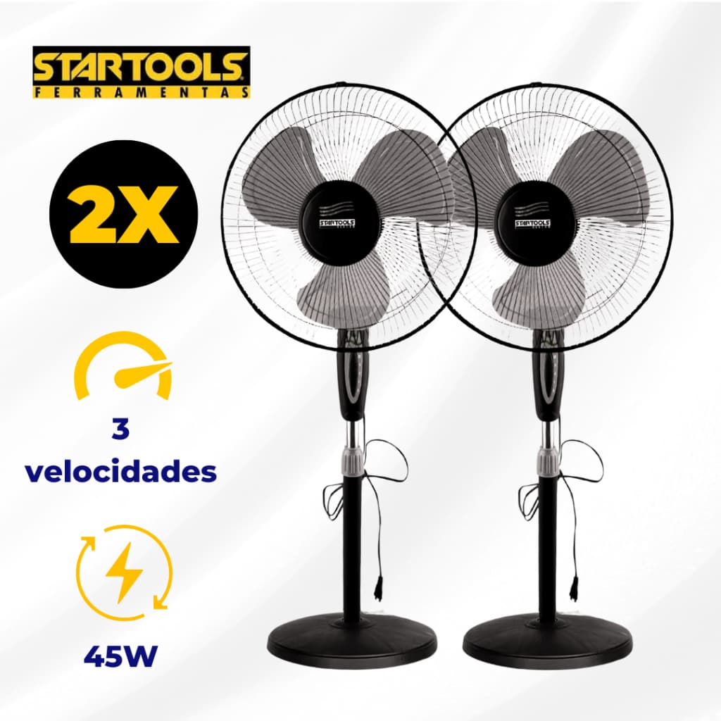 KIT 2 Ventilador De Coluna Pedestal 3 Velocidades Altura Ajustável 110V 45W