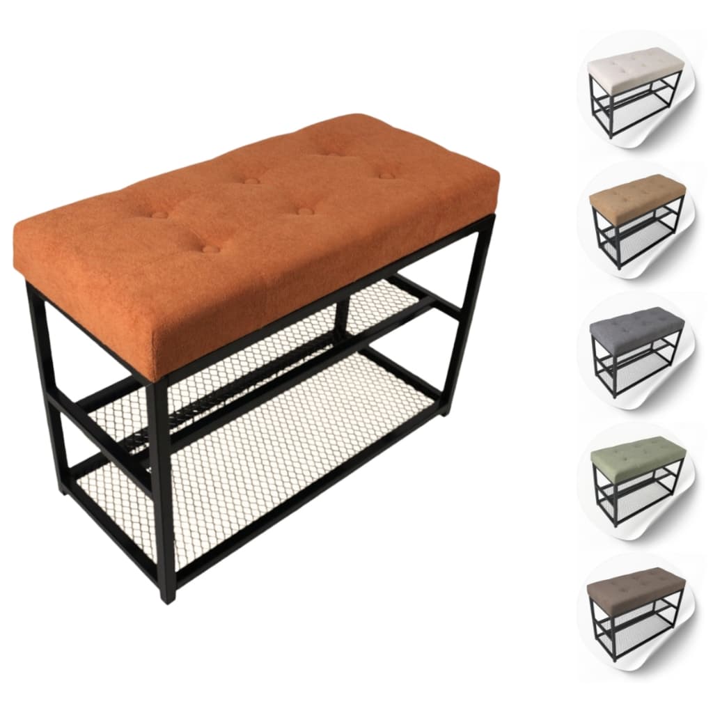 Banco Sapateira 70cm Estilo Industrial Com Estofado Macio Capitonê Bouclê C/ Tela Cor Preto Branco
