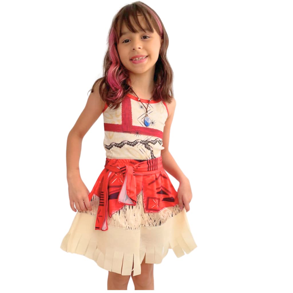 Roupa Moana 2 Top E Saia Infantil Princesa Havaiana C/ Colar
