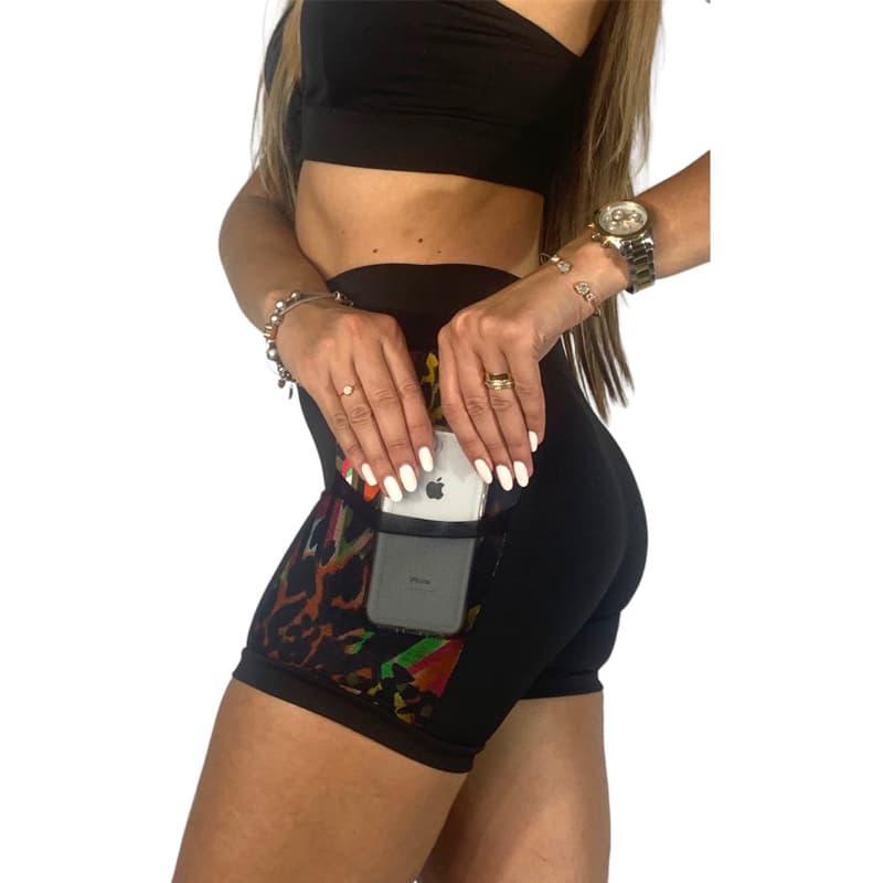 Short Academia Fitness Suplex Com Bolso Em Tule E Estampa Lateral Para Academia Crossfit Pilates