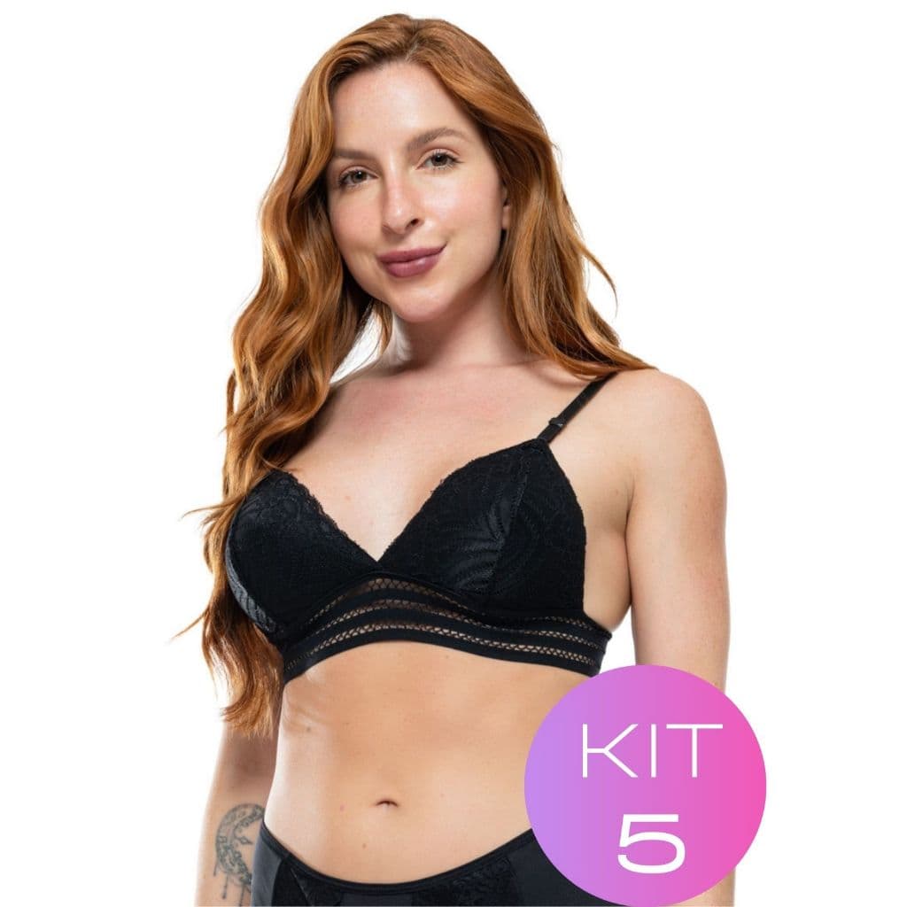 Kit 5 Top Renda Soutien Elástico Sutiã Confortável Com Alças Reguláveis Moda Intima