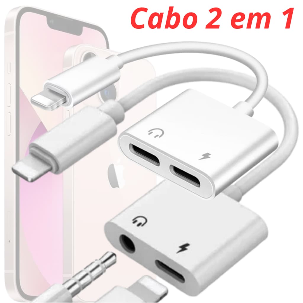 Cabo 2 em 1 Adaptador de Fone de Ouvido Entrada Áudio Aux para Modelos iOS iPhone ANDROID