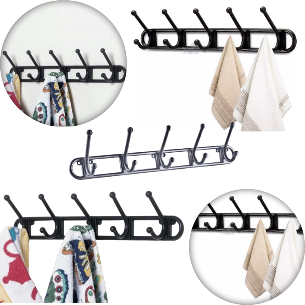 Cabideiro de Parede Preto ou Branco com 5 ganchos, cabide para toalha, roupas, multiuso Premium