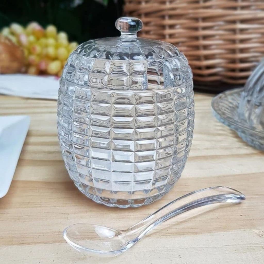 Açucareiro Tress Lyor Vidro Cristal Pote de Açucar Luxo Mesa Posta Cantinho do Café