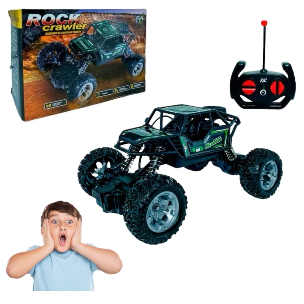 Carrinho de Controle Remoto 4x4 Recarregável Anda Na Terra Jeep Off Road Rock Crawler