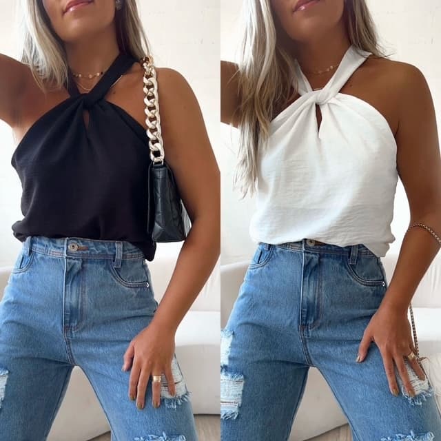 Kit 2 Blusas Feminina Gola Transpassada em Nó