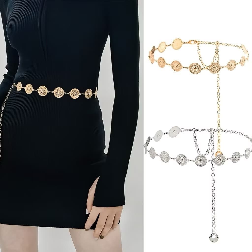Moda Cinto De Moeda Das Mulheres Vestido De Ouro Prata Estilo Cinto De Metal Cinto