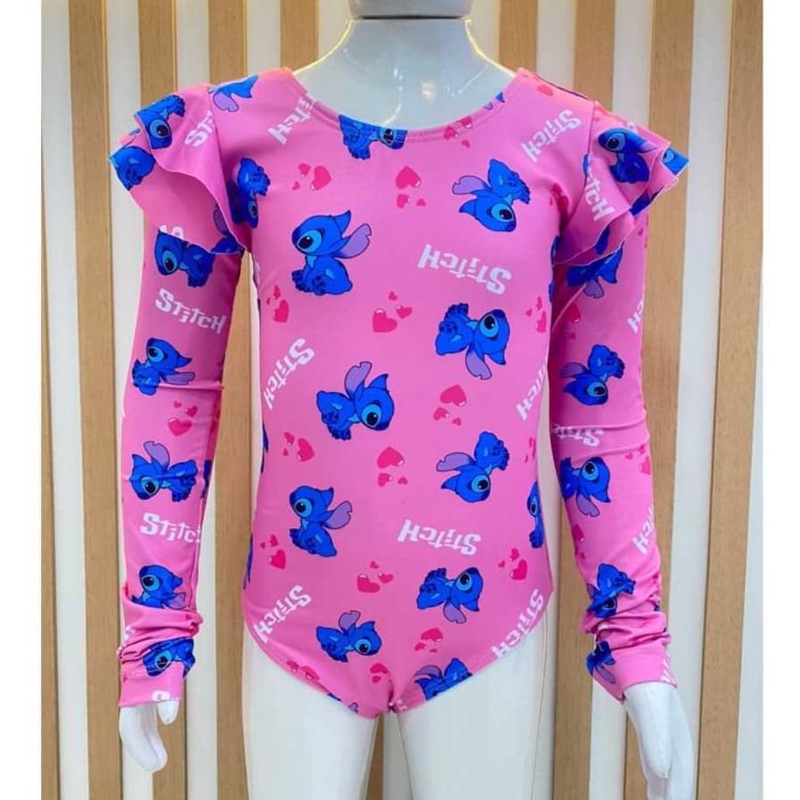 Maiô Infantil menina stich com manga e proteção UVA + UVB e maiôs com zíper