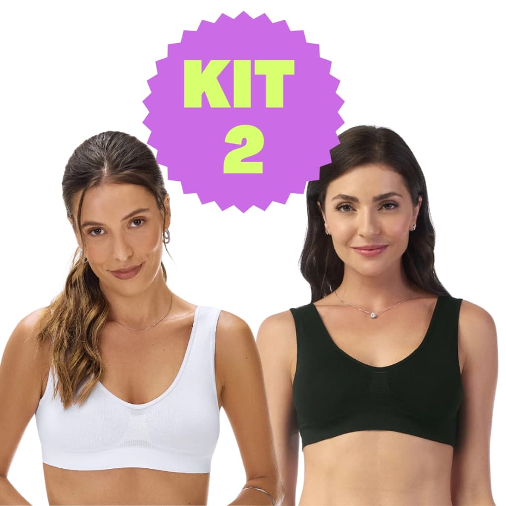 Kit 2 Sutiãs Top Básico Alcas Largas Sem Bojo Sem Aro Costura Zee Rucci Conforto Alça Larga