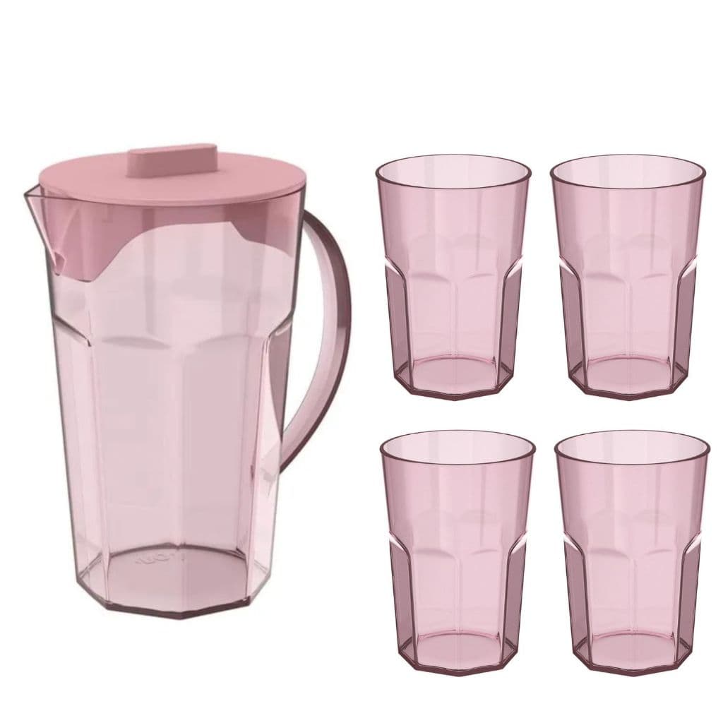 Conjunto Jarra e Copos Para Sevir Drink Ou 1 Jarra com tampa 1,8l e 4 Copos Suco Água
