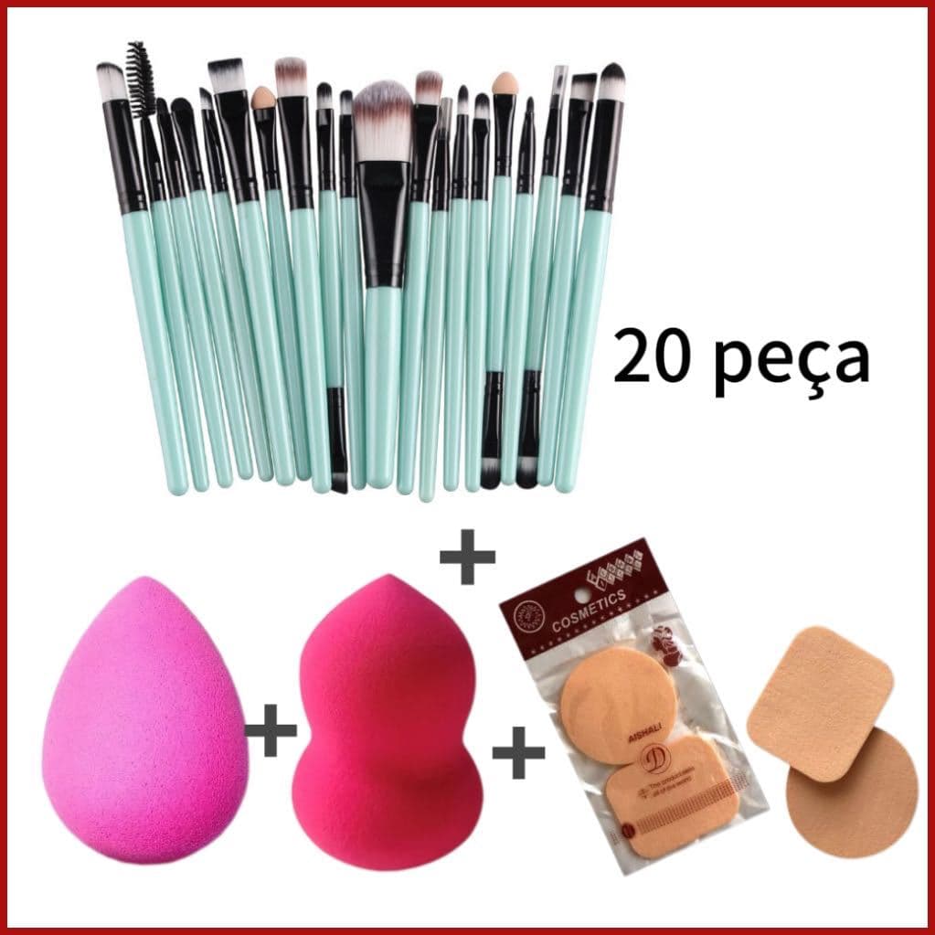 Kit de Pincel 20 + 2 Esponjas + 1 Kit esponja de Pó aleatório