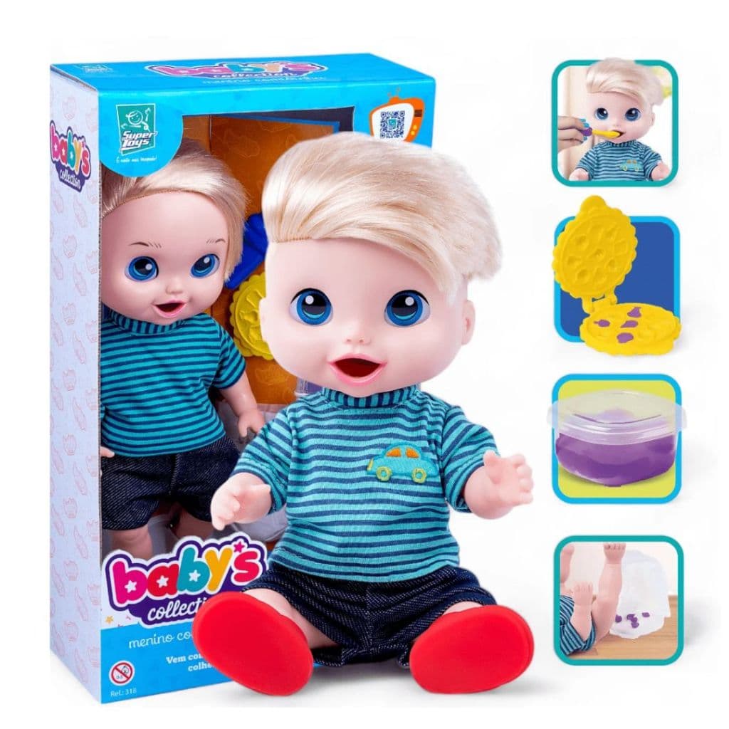 Boneco Baby Alive Comidinha Baby's Collection Masculino Come e Faz Caquinha C/ Acessórios Super Toys