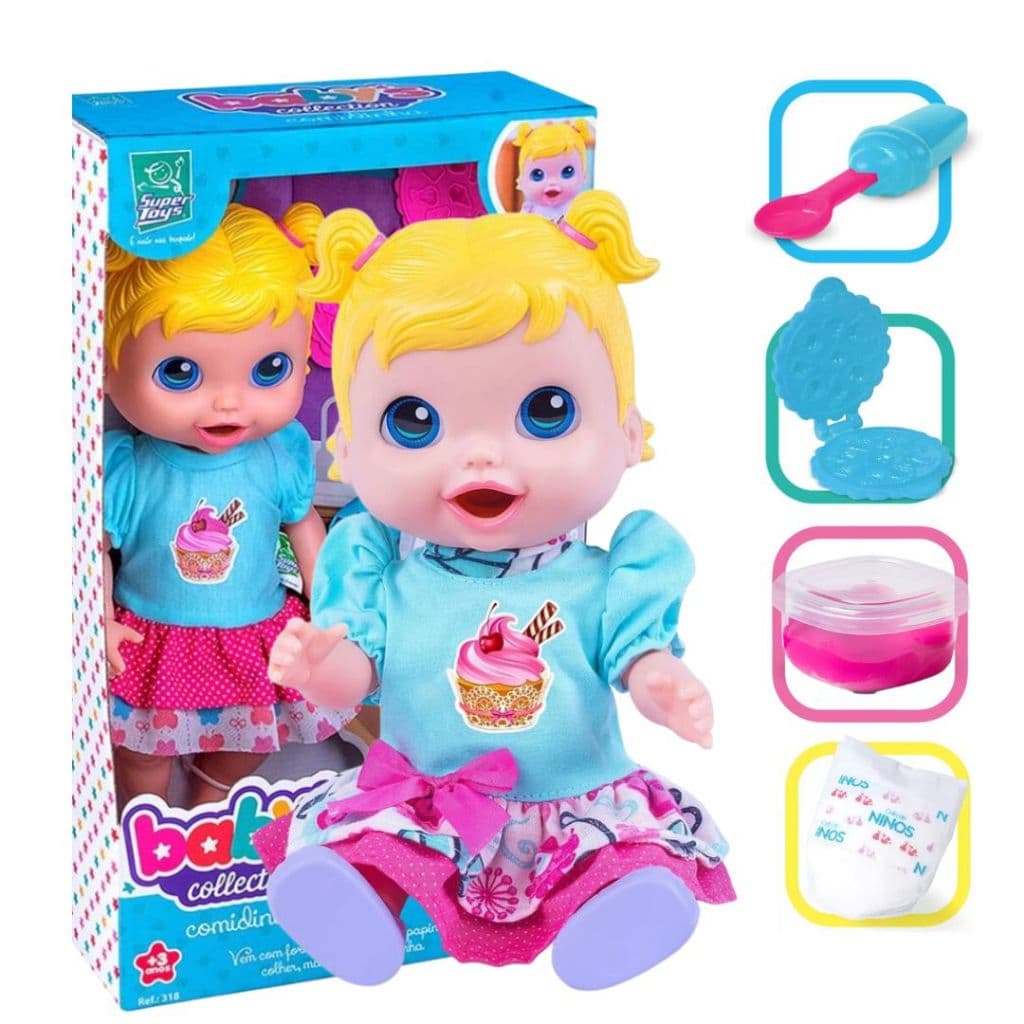 Boneca Baby Comidinha Alive Menina Come E Faz Caquinha C/Acessórios Original Super Toys