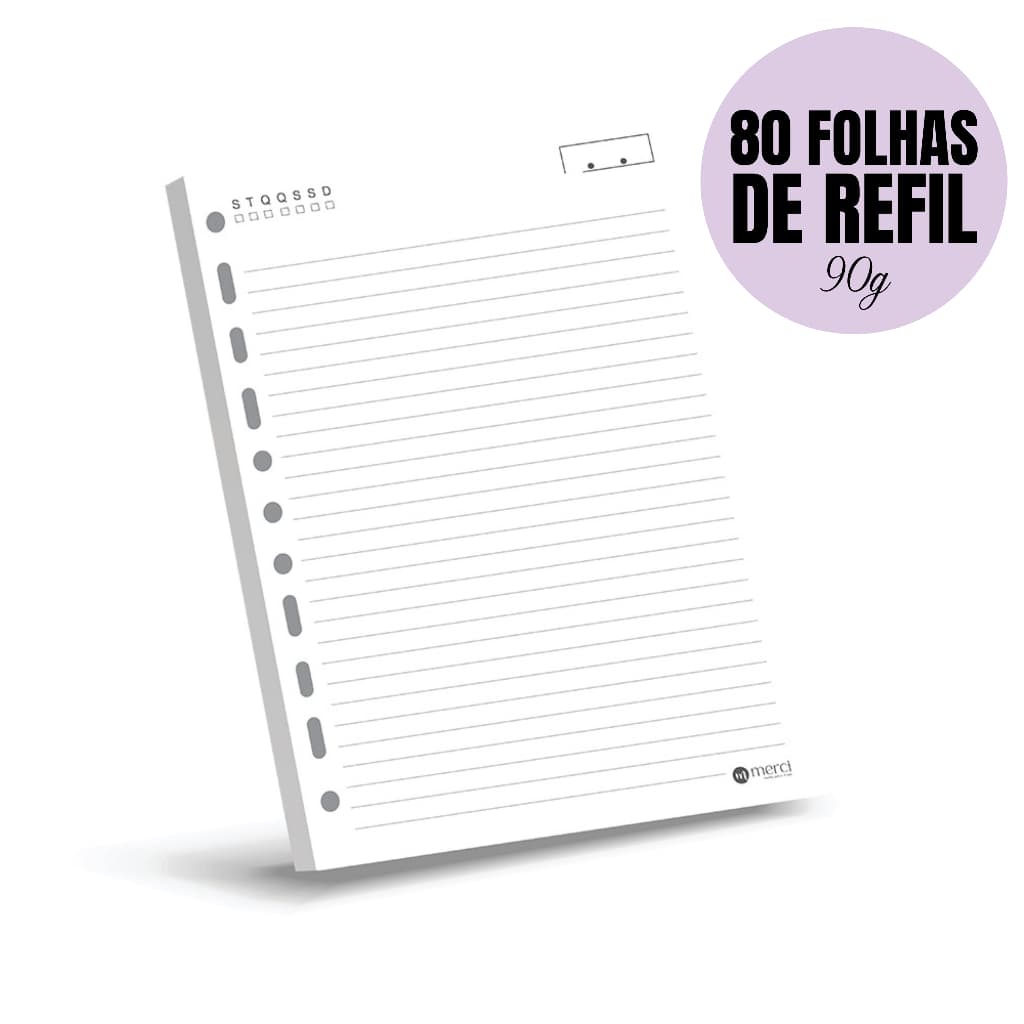 Folhas de Refil para Caderno Argolado Fichário Universitário - 90 gramas - 80 folhas